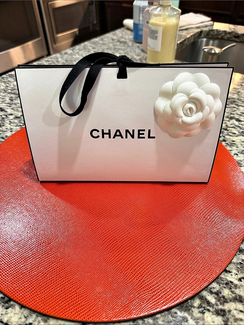 CHANEL White Paper Shopping Gift Bag with Camellia Flower